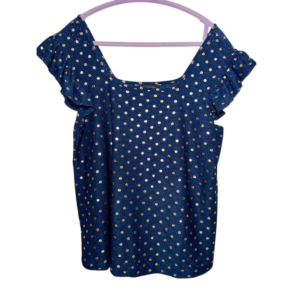 EUC ZAC & RACHEL Halter Tank‎ in Blue with Gold Polka Dots - medium